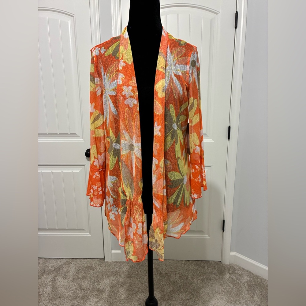 Multiples Orange Floral Kimono sheer and beautiful by Multiples.